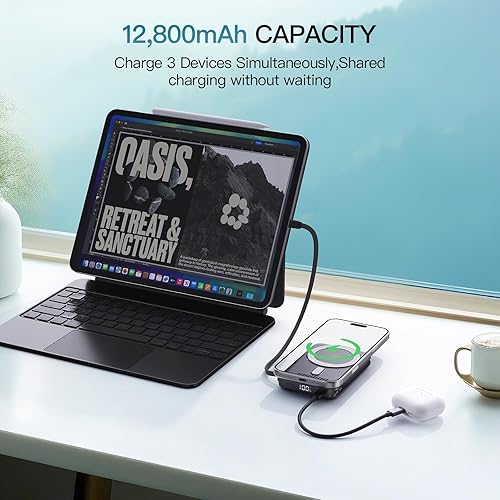 Miniatura 4 de 2026 Latest Wireless Power Bank, 12800mAh Portable Charger with Built in Cables, LED Display Magnetic Battery Pack Travel Essentials for iPhone