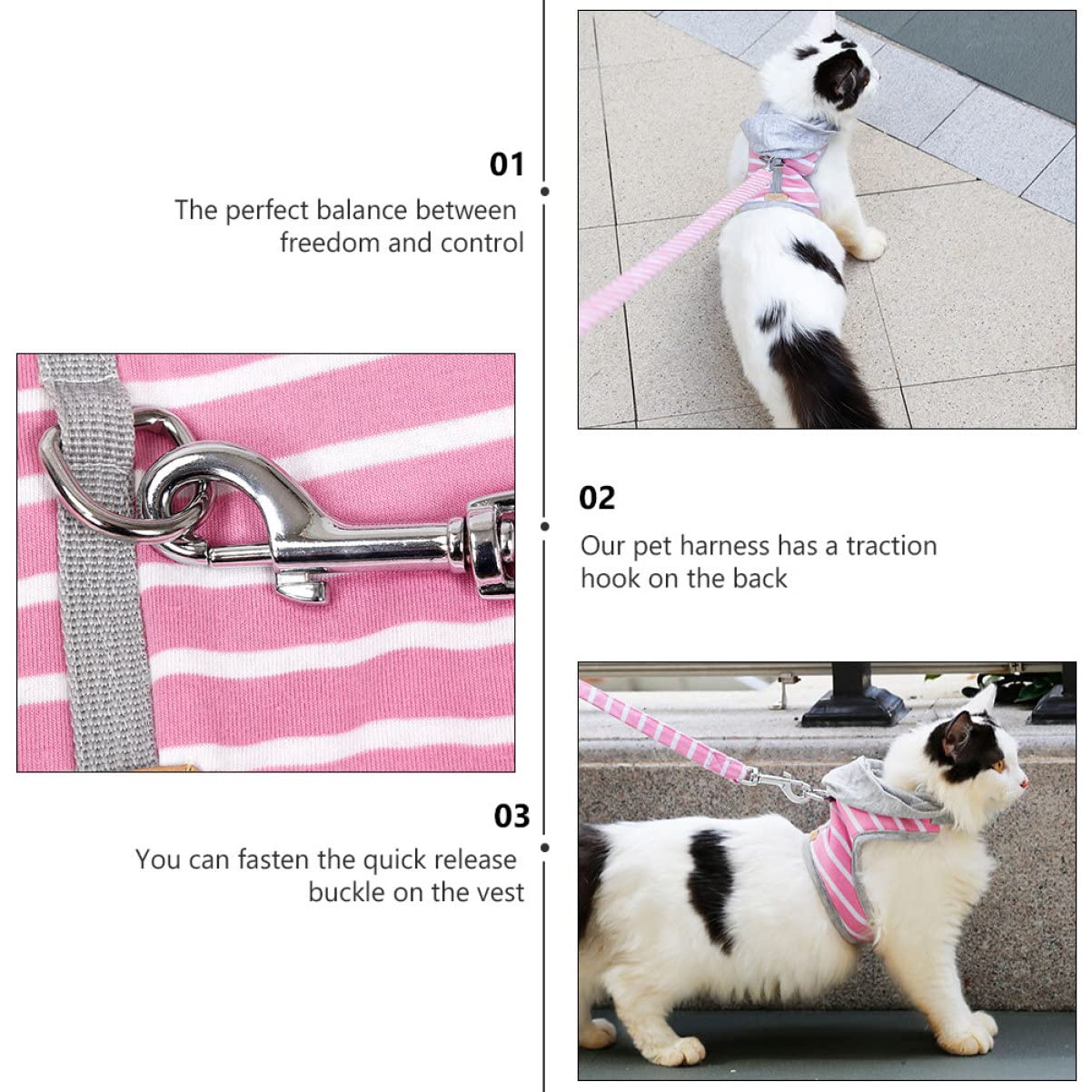 POPETPOP 3pezzi Pettorina Per Gatti Con Guinzaglio Estensibile Vest Stile Stripes Per Passeggiate Sicure e Confortevoli