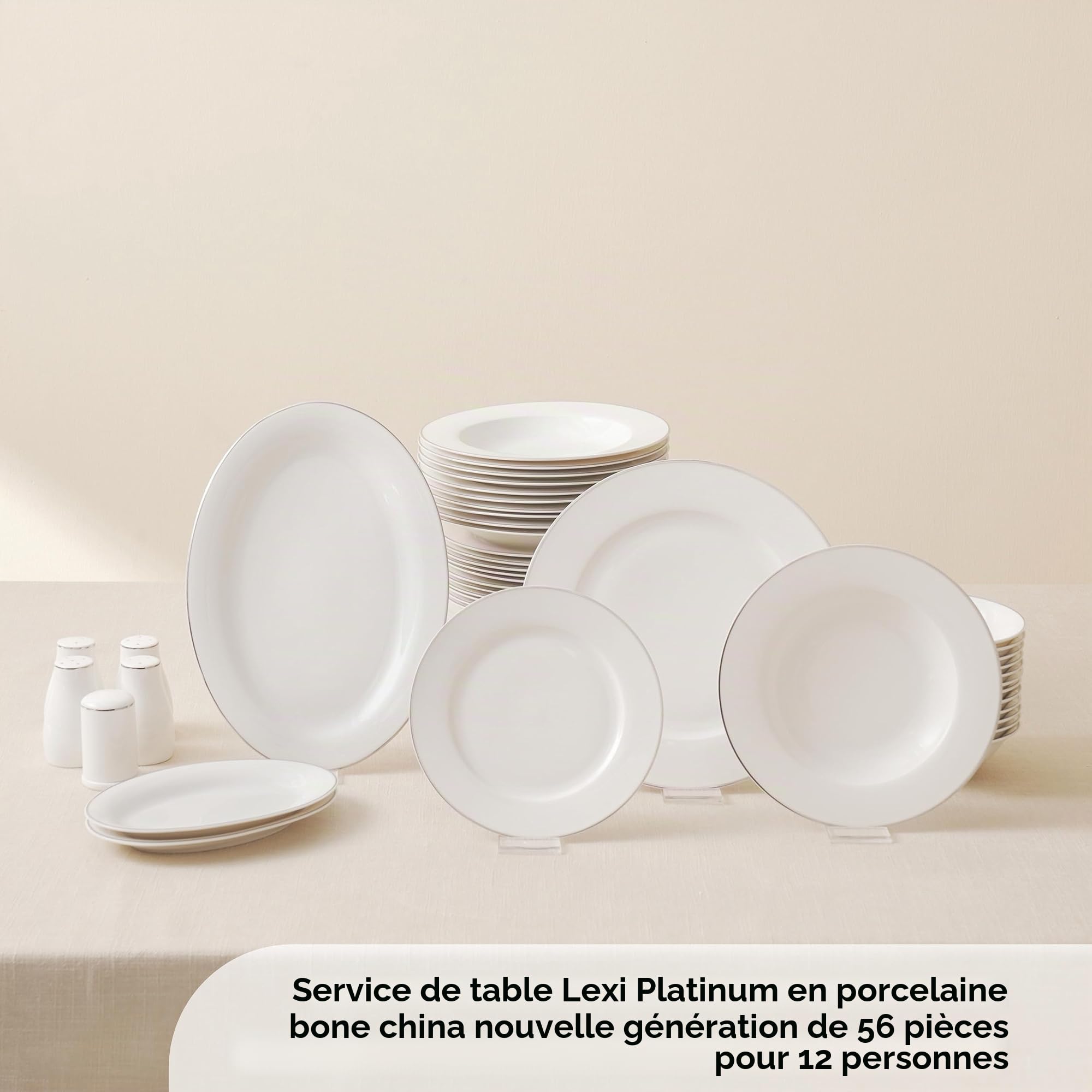 Karaca Lexi Platin Service De Table 56 Pièces Pour 12 Personnes Service De Vaisselle Pour 6 Personnes Avec Tasse Service De Table En Porcelaine