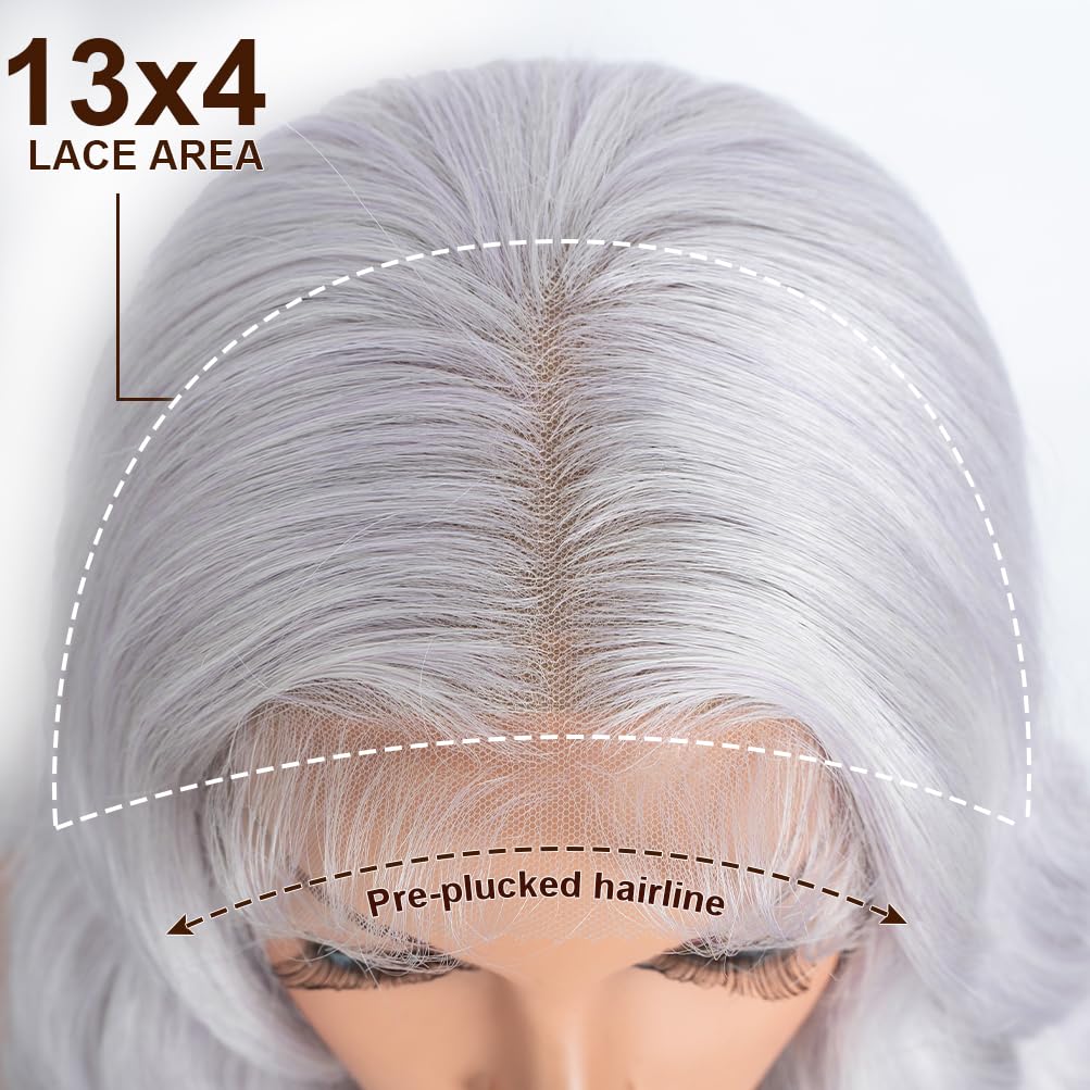 Style Icon 26” Big Curl Layered Synthetic Lace Front Wig 13x4 Large Lace Free Part Silver Grey Wig With Adjustable Cap Heat Resistant Fiber(26 Inches, THISTLE)