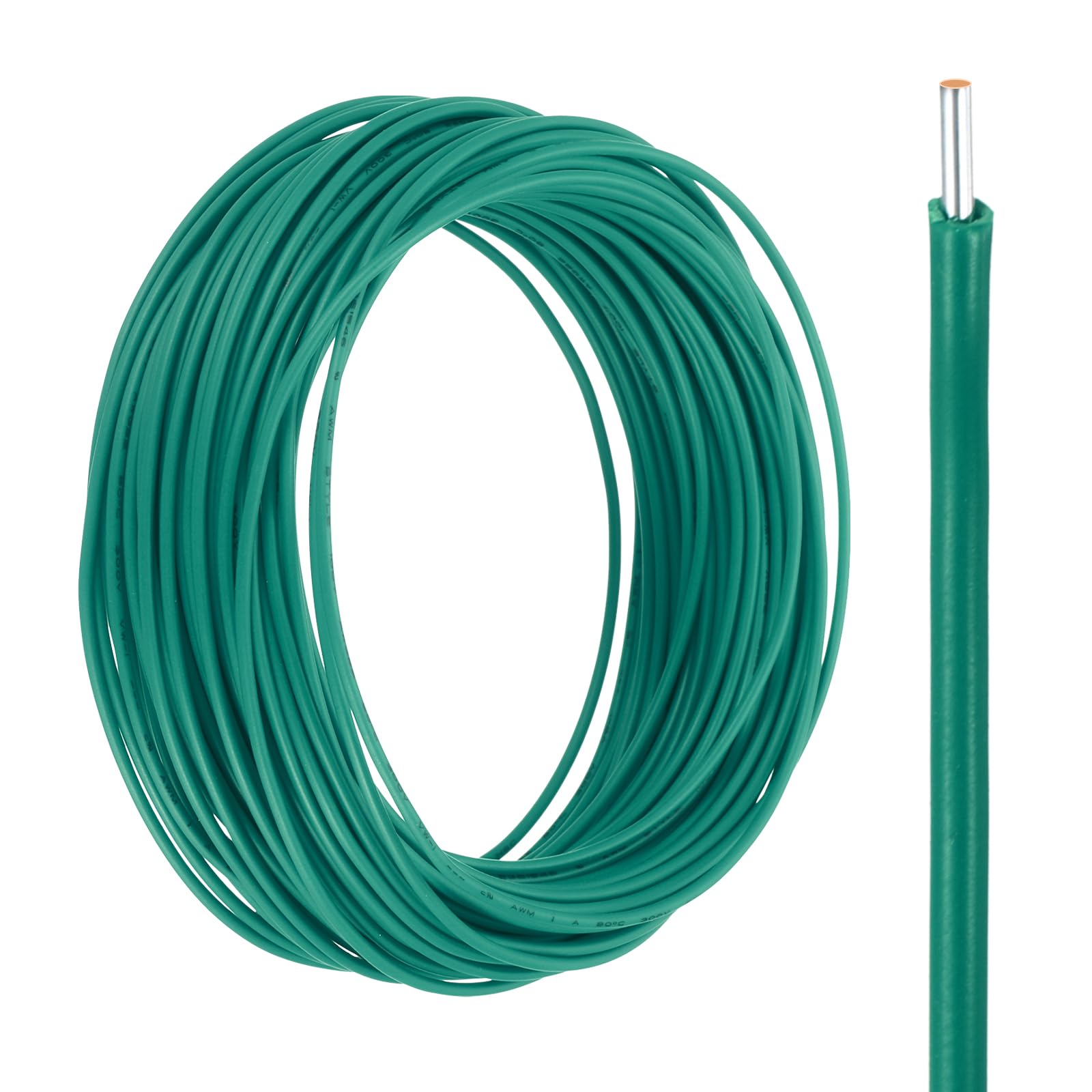sourcing map UL1007 Solid Core Wire, 22 Gauge 50FT 300V 22 AWG Electrical Wire Tinned Copper PVC 80 Degree High Temp Internal Wiring for Fixed Installations, Appliances, Green