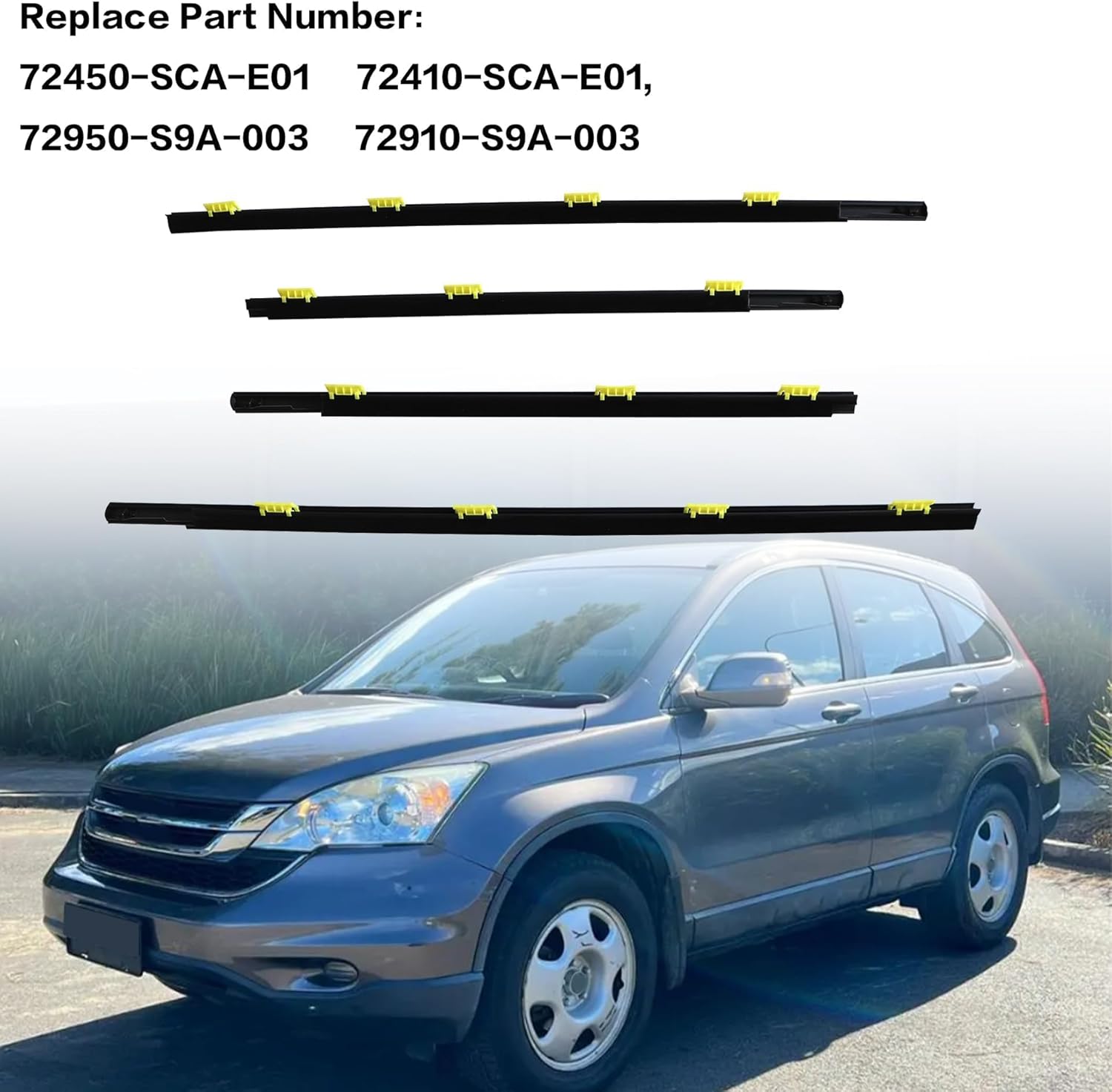 GXARTS 4pcs Exterior Window Weather Stripping Felt Trim Seal Weatherstrip Kit fit for Honda CR-V 2002-2006 72410SCAE01 72450SCAE01 72910-S9A-003 72950-S9A-003 Door Window Trim Stripping Moulding Kit