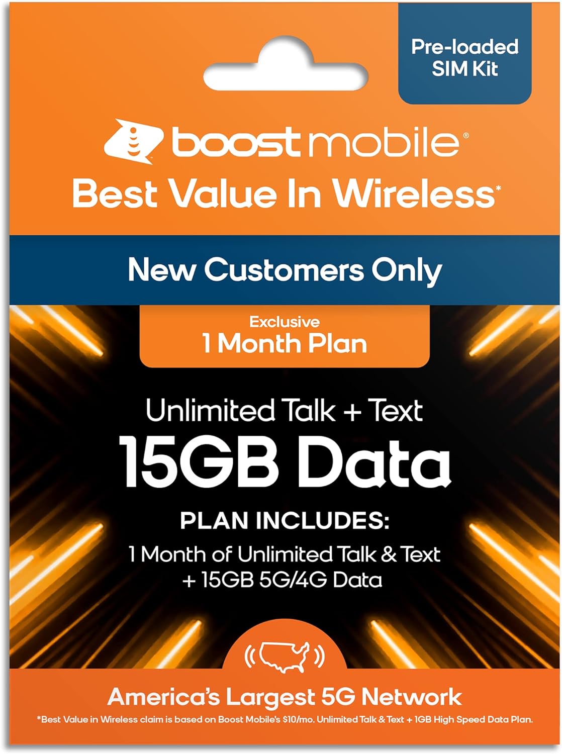 Boost Mobile Prepaid SIM Card | Unlimited Talk & Text | 1 Month 15 GB Data Plan for Unlocked Cell Phones | Mobile Hot Spot Included : Cell Phones & Accessories