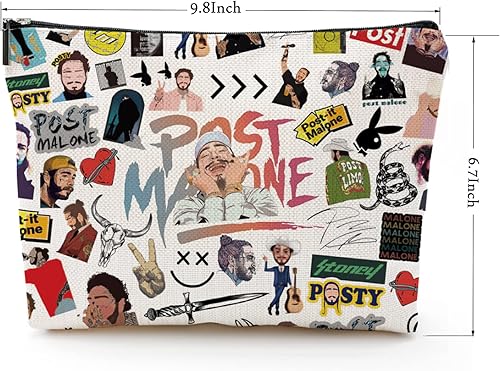 Miniatura 2 de Bolsa de maquillaje inspirada en Singer Malone con poste de tatuaje regalos para fanáticos del rapero rockero mercancía con cremallera bolsa de