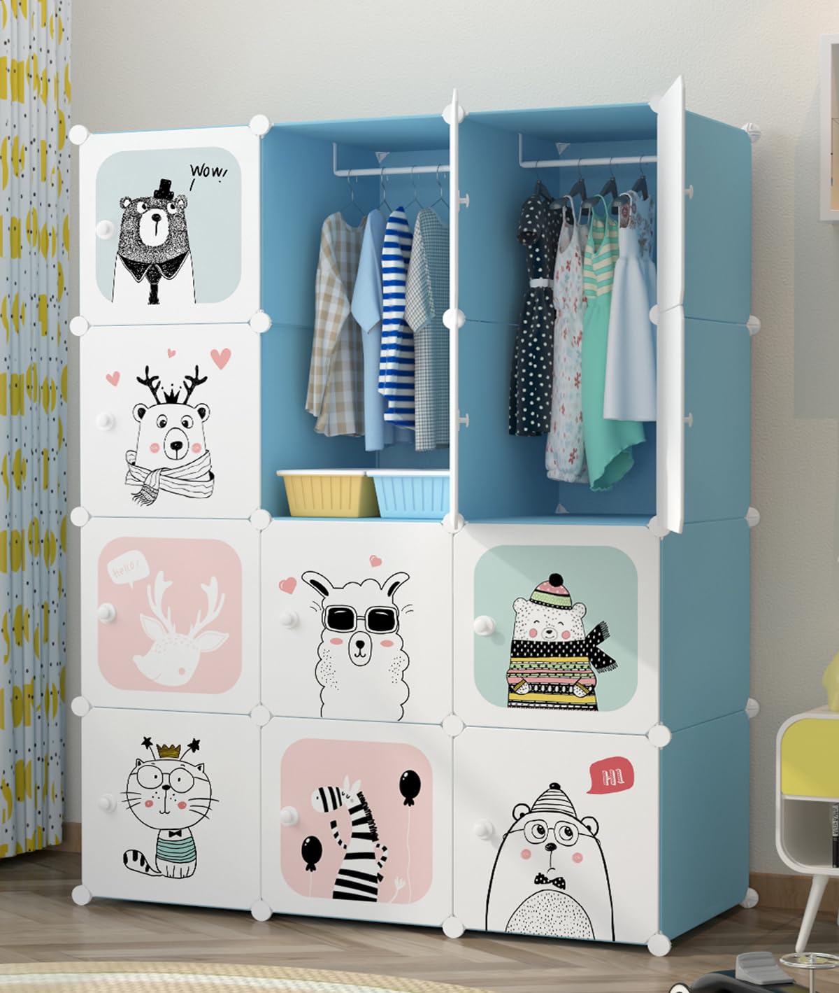 Sunderlook Plastic Wardrobe for Kids Clothes – Collapsible Wardrobe, Easy to Use Anti-Skid & Non-Slip Effective Professional Foldable Plastic Cupboard for Kids, Home (Blue-KTJ1, 12 Door)