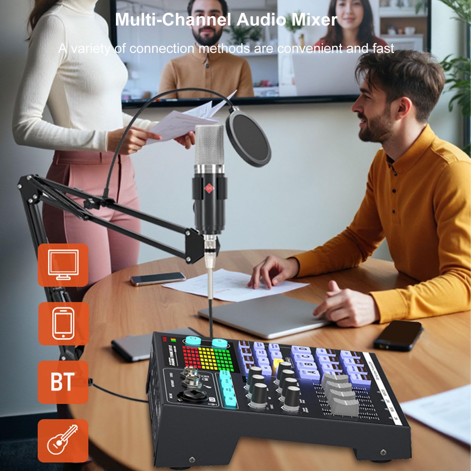 Btuty Scheda Podcast 48V Mixer DJ BT Scheda Musicale Esterna Mixer da Gioco per Studio di Streaming Live