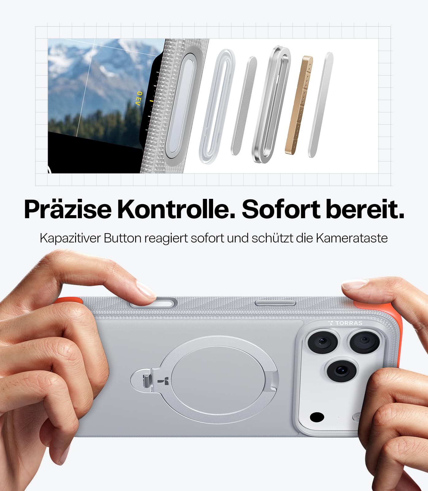 TORRAS Ostand Q3 Rugg für iPhone 17 Pro Max Hülle, Extrem rutschfest & 360° Ständer für MagSafe, Stoßdämpfende 85A TPU Kanten, Robuster Fallschutz für iPhone 17 Pro Max Case, Nebelweiß