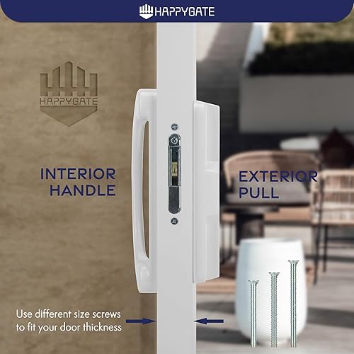 Miniatura 5 de Juego de manijas correderas de puerta de patio de repuesto para puerta corrediza de vidrio, juego de cerradura de manija de puerta de patio blanca