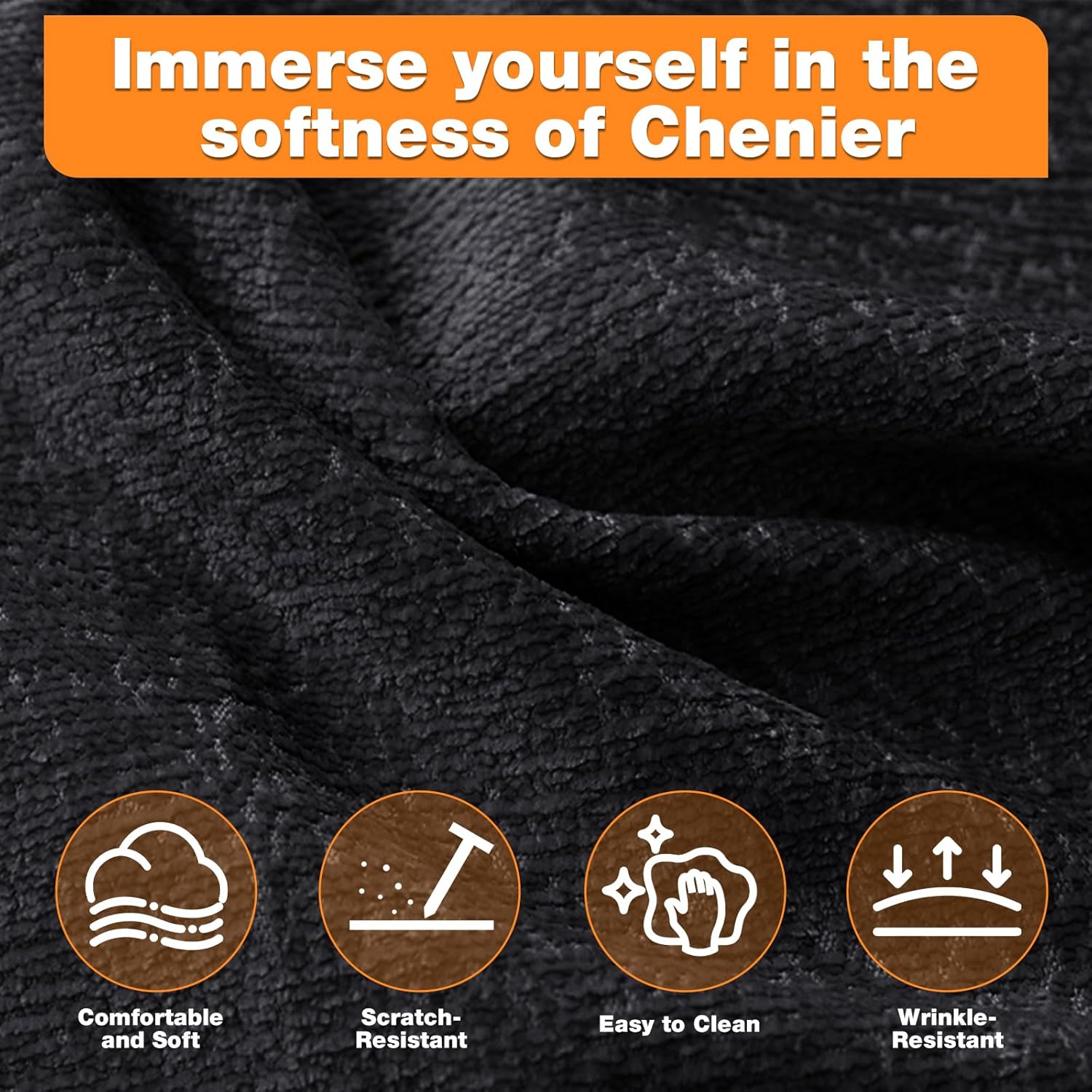 Modular Sectional Sofa,106.5 Inch L Shaped Cloud Couch Comfy Set for Living Room,4-Seater Comfy Chenille Lumbar Pillow with Movable Ottoman,Black,DIY Combination,for Bedroom, Apartment