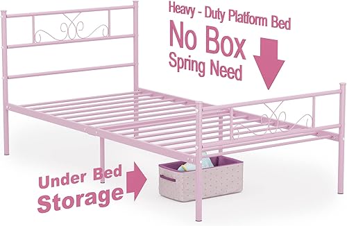 Miniatura 8 de Weehom Estructura de Cama de Plataforma de Metal con Cabecero y Piecero con Almacenamiento Debajo 12.7 Pulgadas Camas Tamaño Individual Base de