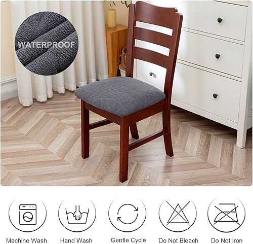 Miniatura 7 de Genina Fundas de asiento impermeables para sillas de comedor, fundas de asiento elásticas para sillas de comedor, extraíbles y lavables, fundas de