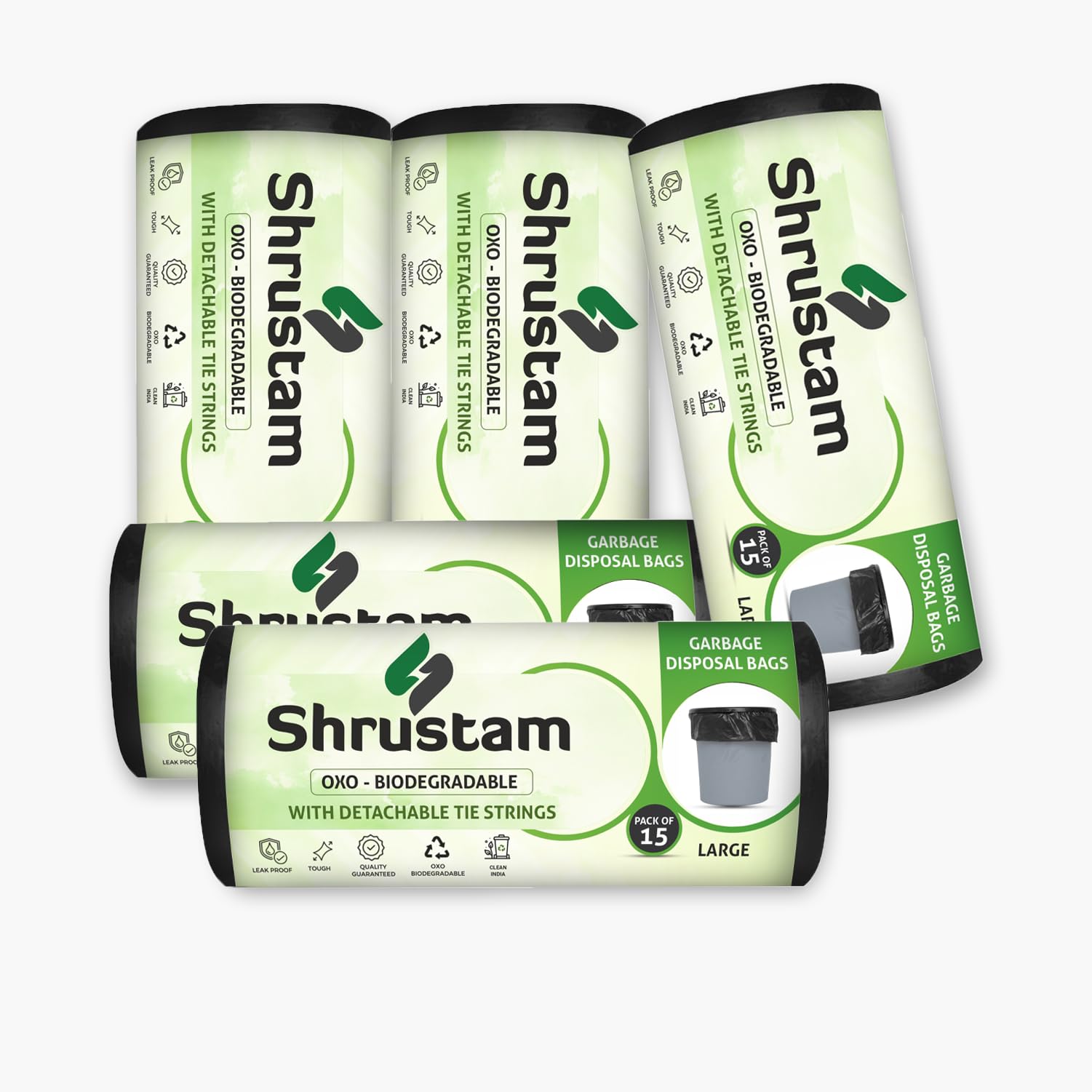 Black Garbage Bags For Dustbin, 24X32 Inches (LARGE),15 Piece Per Roll (Pack of 5) 75 pcs, and Dustbin Covers for Daily Wet and Dry Wastea