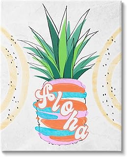 Stupell Industries Tropical Aloha Pineapple Bold Leaves Groovy Text, Design by Ziwei Li