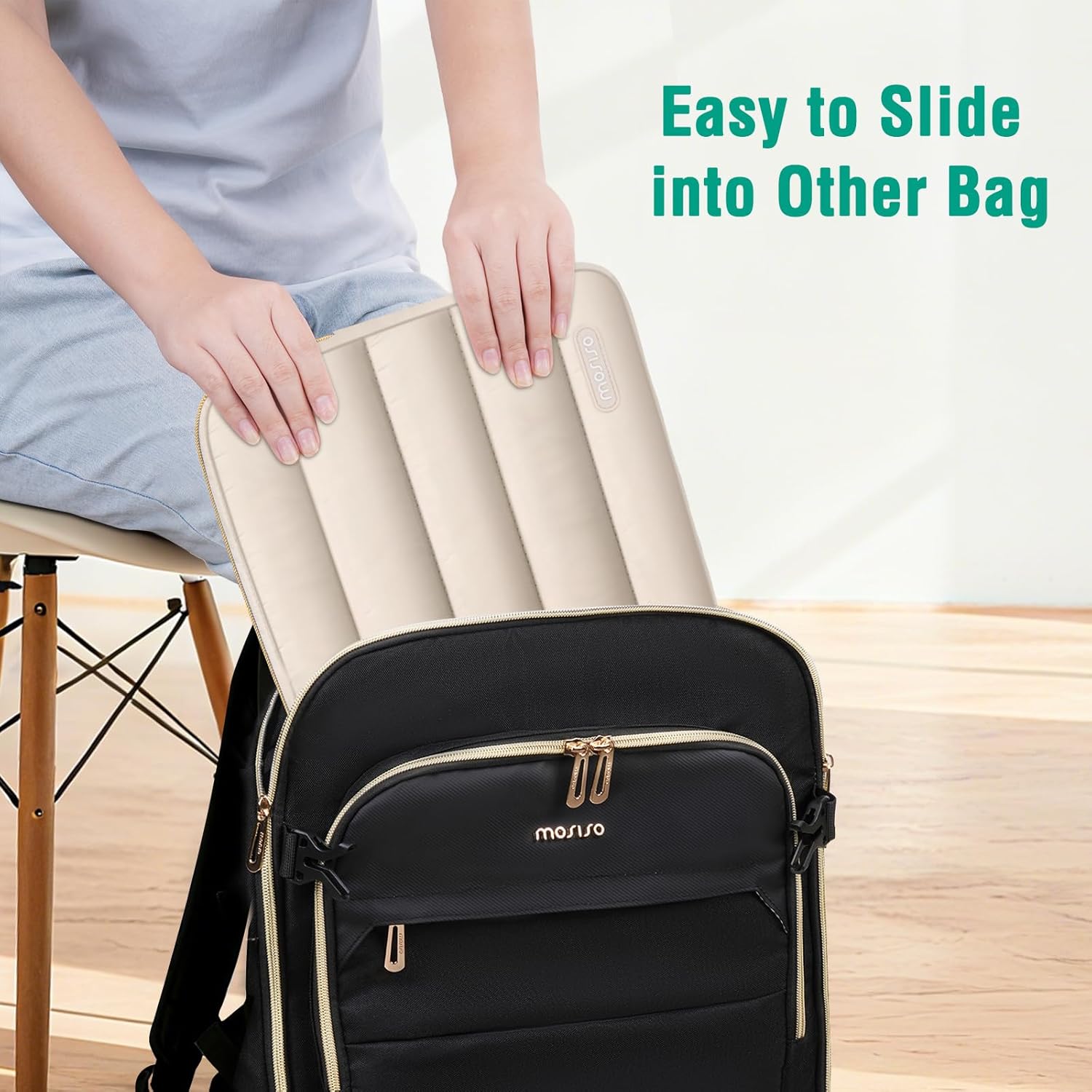 MOSISO Laptop Case 13.3 inch, 13-13.3 inch Puffy Laptop Sleeve Compatible with MacBook Air 13 13.6 M4 M3 M2 M1/Pro 13/Pro 14, HP Dell ASUS Lenovo,Polyester Horizontal Bag with Small Case, Sand | 13.3 inch, Polyester, Horizontal Bag, with Small Case, Sand - Image 7