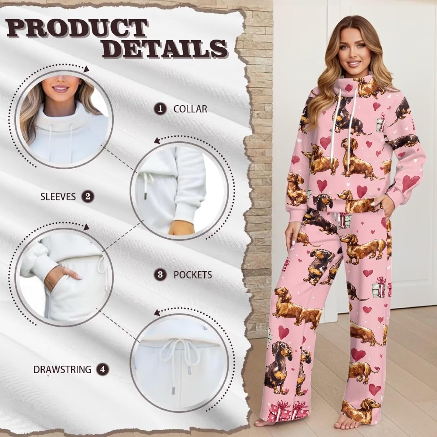 Lounge Sets for Women Sweatsuits 2 PCS Outfits Drawstring Turtleneck Sweatshirt Wide Leg Sweatpants Tracksuit