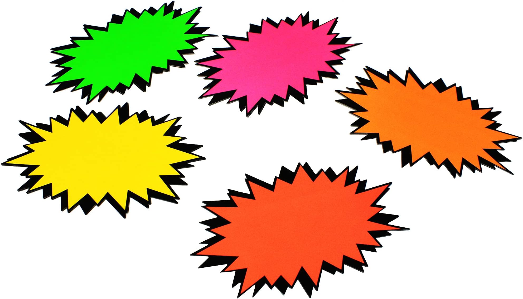 Bright IdeasFluorescent Flashes. Flash Size: 9” x 6” Inch, Approx 22.8cm x 15cm, Pack of 25 Assorted Colours. Ideal for Eye-catching Shop Retail and Price Signs. BI0117.