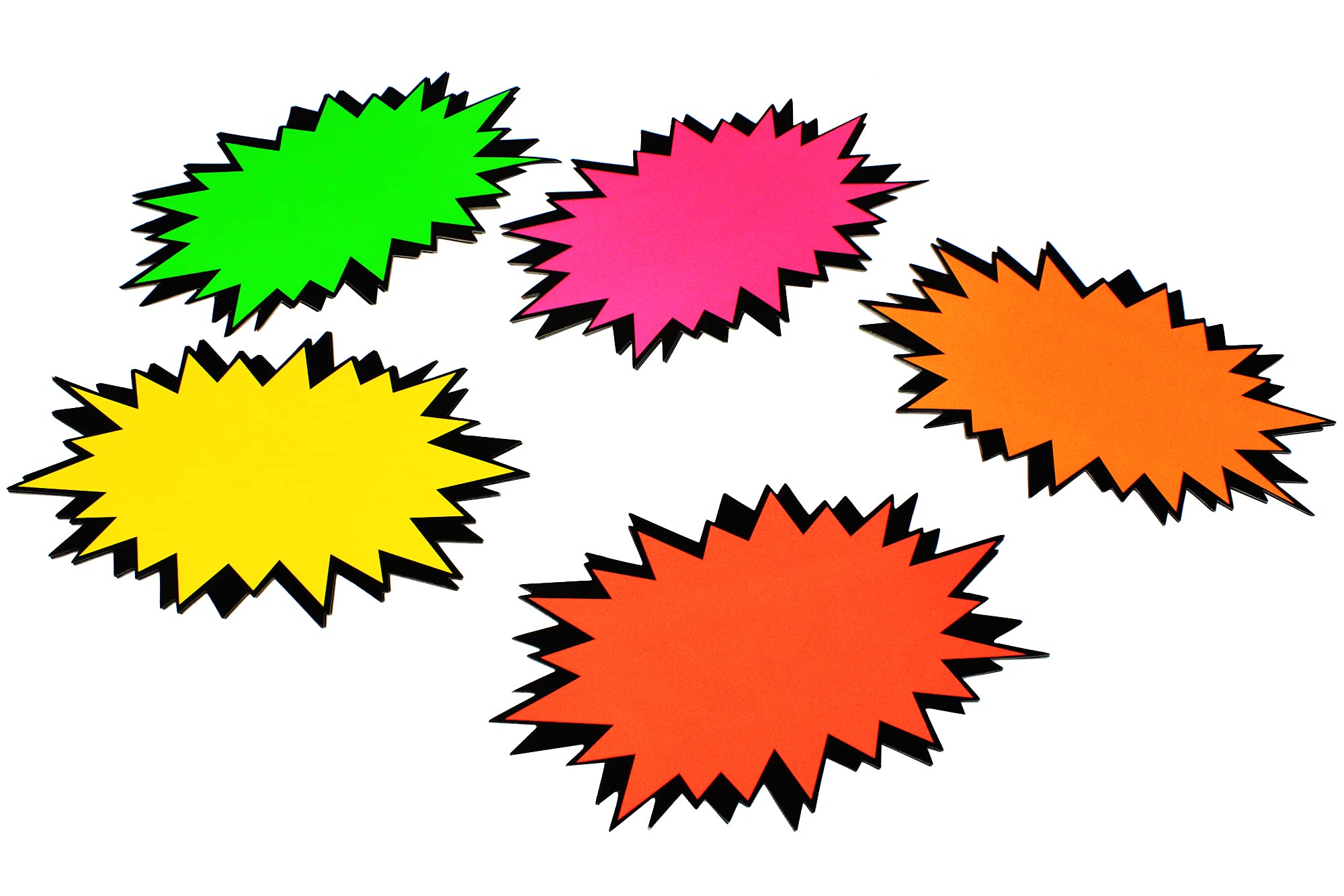 Bright IdeasFluorescent Flashes. Flash Size: 9” x 6” Inch, Approx 22.8cm x 15cm, Pack of 25 Assorted Colours. Ideal for Eye-catching Shop Retail and Price Signs. BI0117.