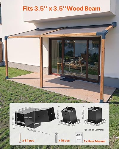 Miniatura 93 de VEVOR Kit de soporte para pérgola de 6 x 6 pulgadas (tamaño interior 5.6 x 5.6), 4 piezas de soporte de esquina resistente de 3 vías, kit de base
