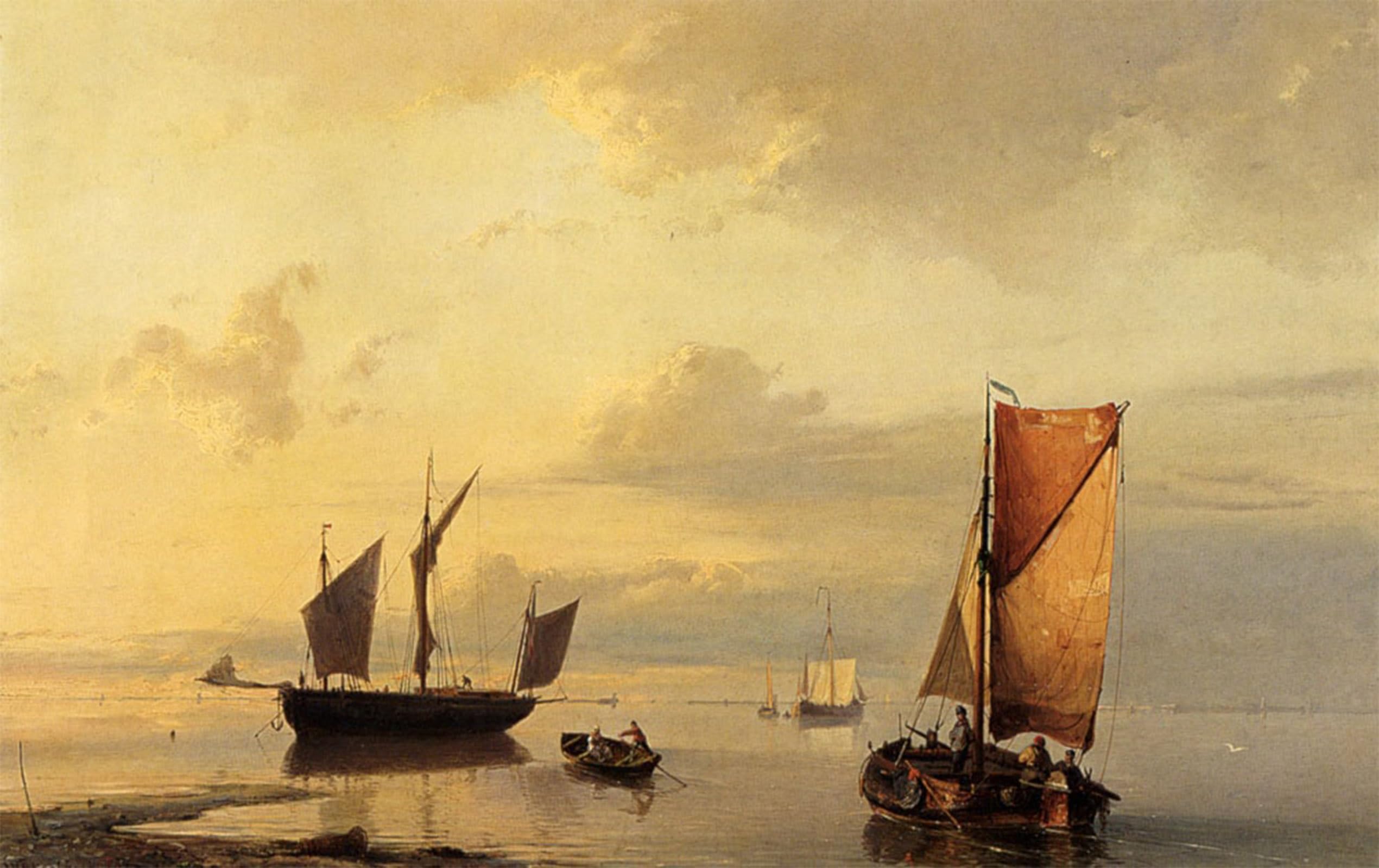 ARTXLXXBN Famous Prints Artwork Pictures Poster Painting Art Shipping in a Calm by Johannes Hermanus Koekkoek Artwork Landscape Pictures for Home Decor 60x90cm