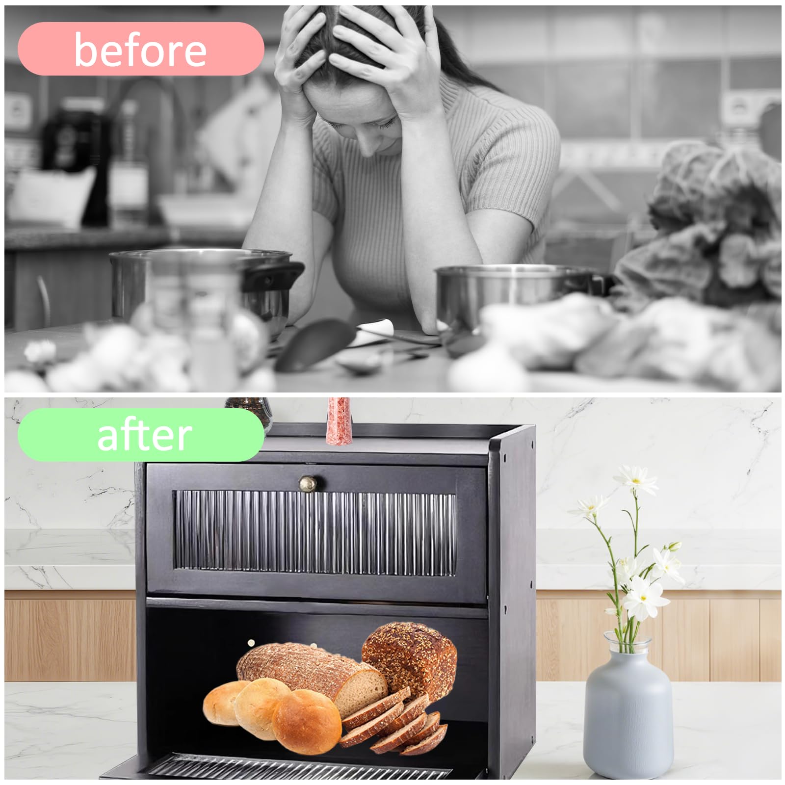 Roldeksel Broodtrommel - Broodtrommel voor Keuken met Grote Voorklep - Verleng de Roldeksel Broodtrommel - Broodtrommel voor Keuken met Grote Voorklep - Verleng de