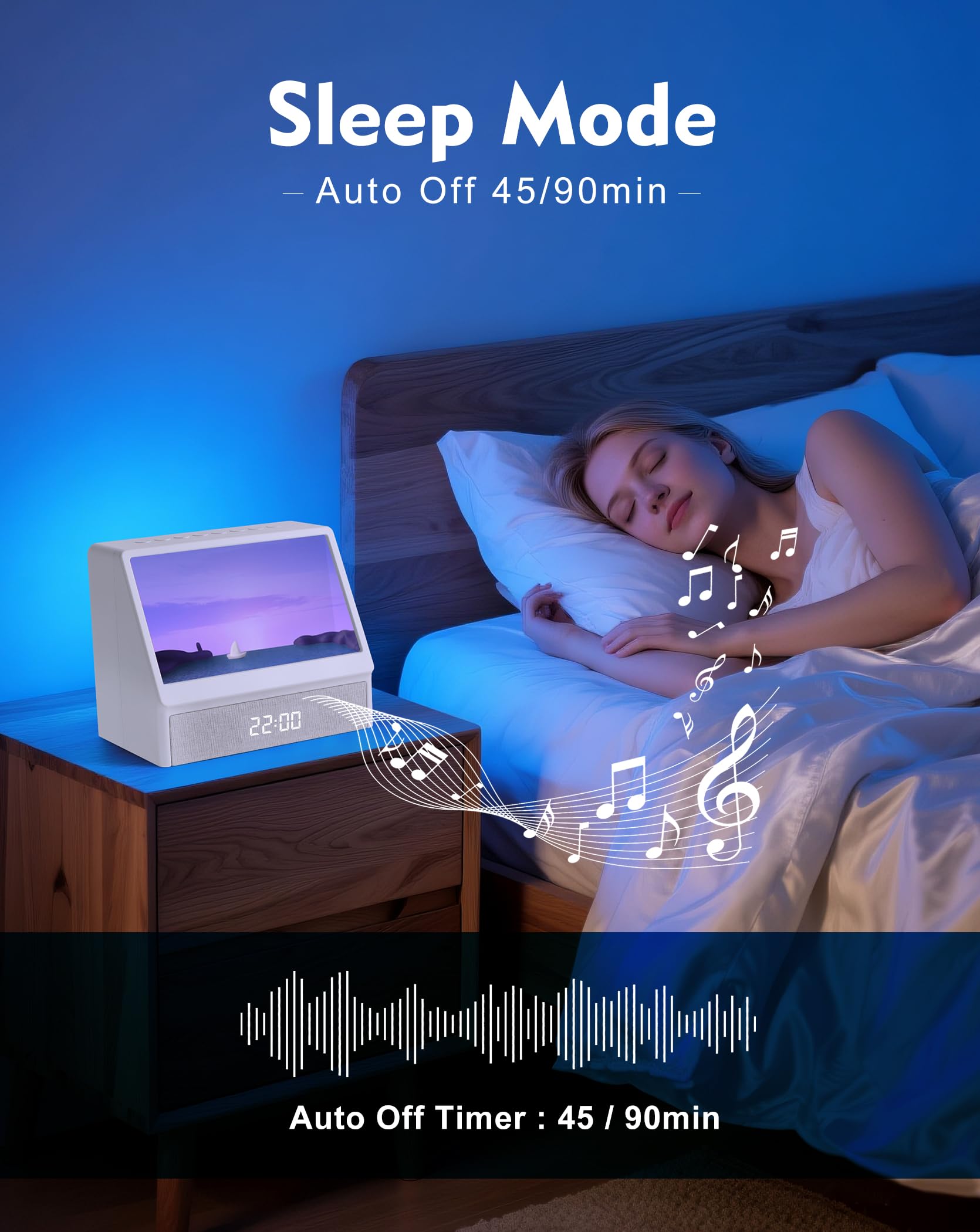 Sonnenaufgangswecker für Schwerschläfer, Sonnenlichtwecker mit 10 Szenensimulationen für den Schlaf, 12 Weißes Rauschen Soundmaschine mit Bluetooth-Lautsprecher