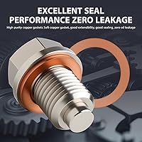 Vista 5 de Tapón de drenaje de aceite magnético de acero inoxidable M14 x 1.5, tuerca perno de drenaje del cárter con junta de cobre y arandela aplastante