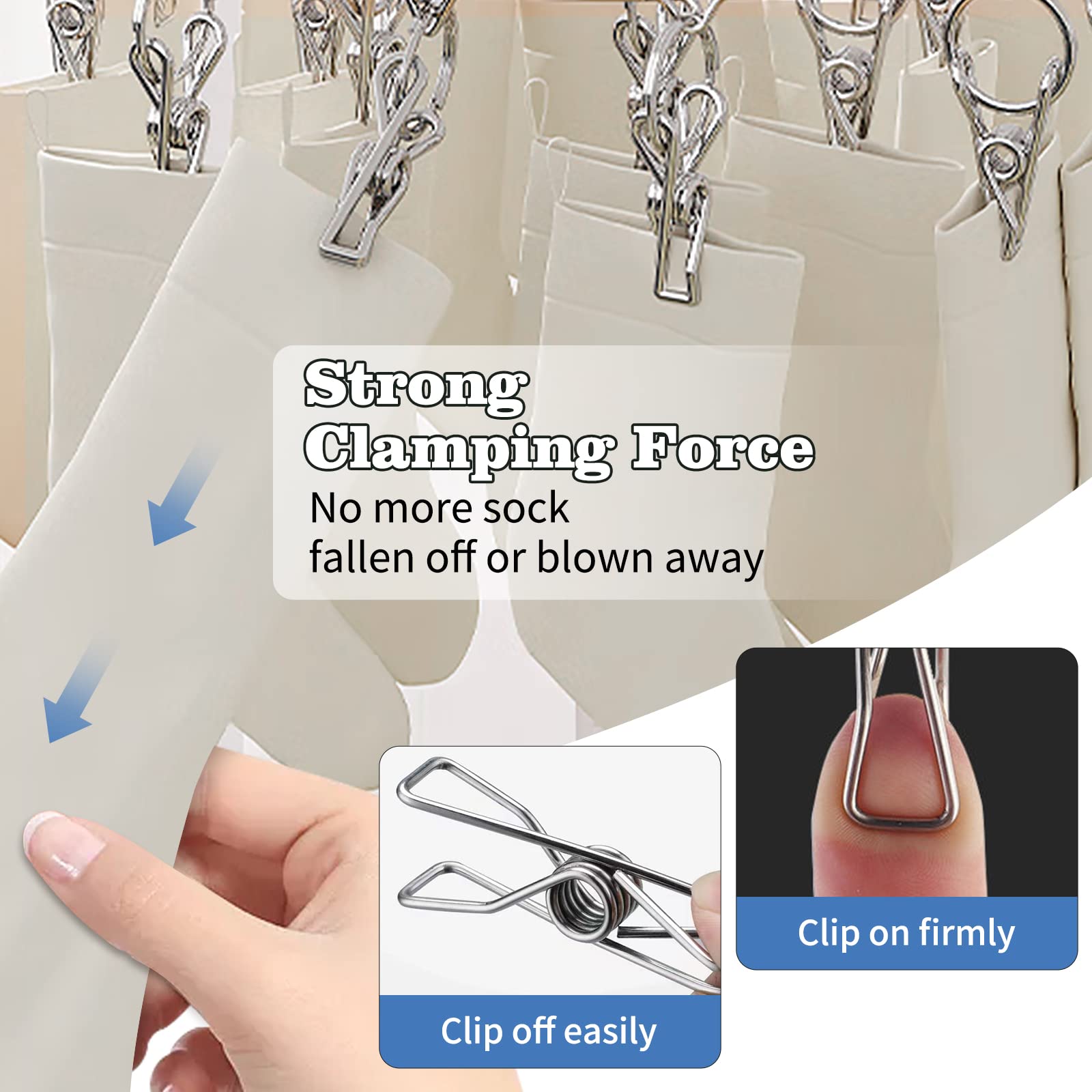 Asciugapanni Pieghevole Per Calzini E Biancheria - 24 Clip In Acciaio Inox, Girevole 360° - Foto 7