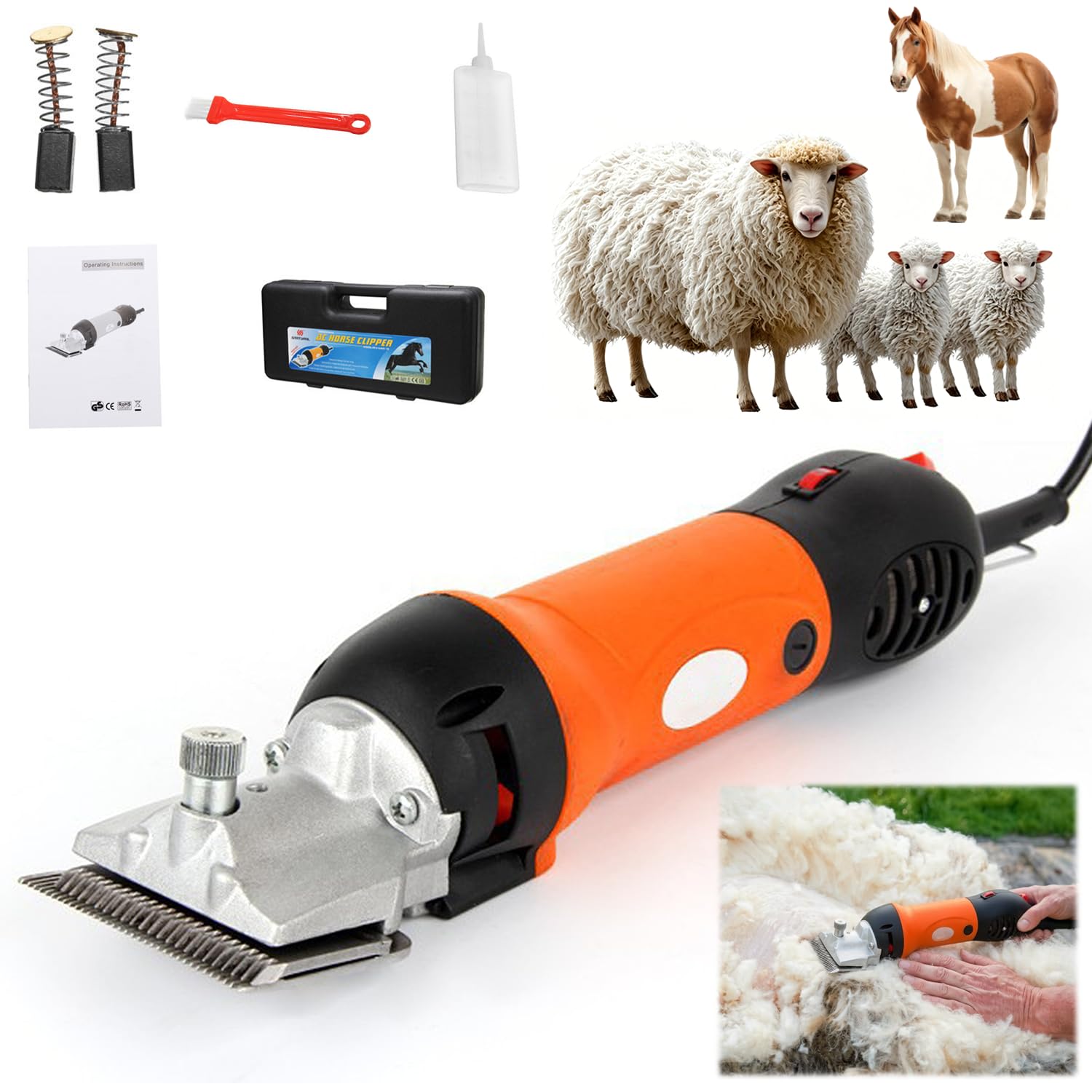 Electric Horse Clippers, Power Supply Corded Heavy Duty Horse Hair Clippers with 6 Speeds Adjustable & Low Vibration, Professional Animals Shearing Machine for Horse Sheep Alpacas Goat Livestock Pet