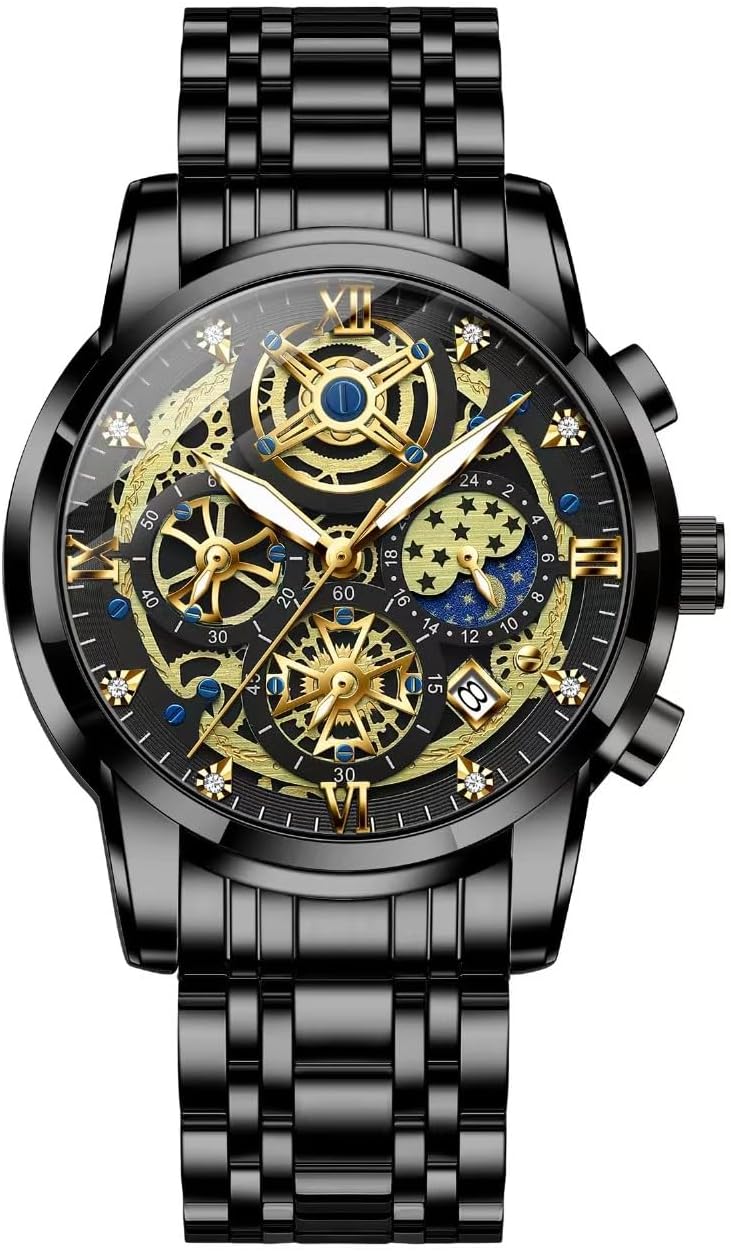 Vetra Watch for Men Skeleton Business Dress Stainless Steel Waterproof Luxury Big Face Mens Watch