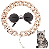 Xinjoduz Cat Gold Chain Collar and Cat Sunglasses Pet Sunglasses Retro Dog Costume Set Include Adjustable Gold Pet Chains and Funny Cute Cats Small Dog Sunglass