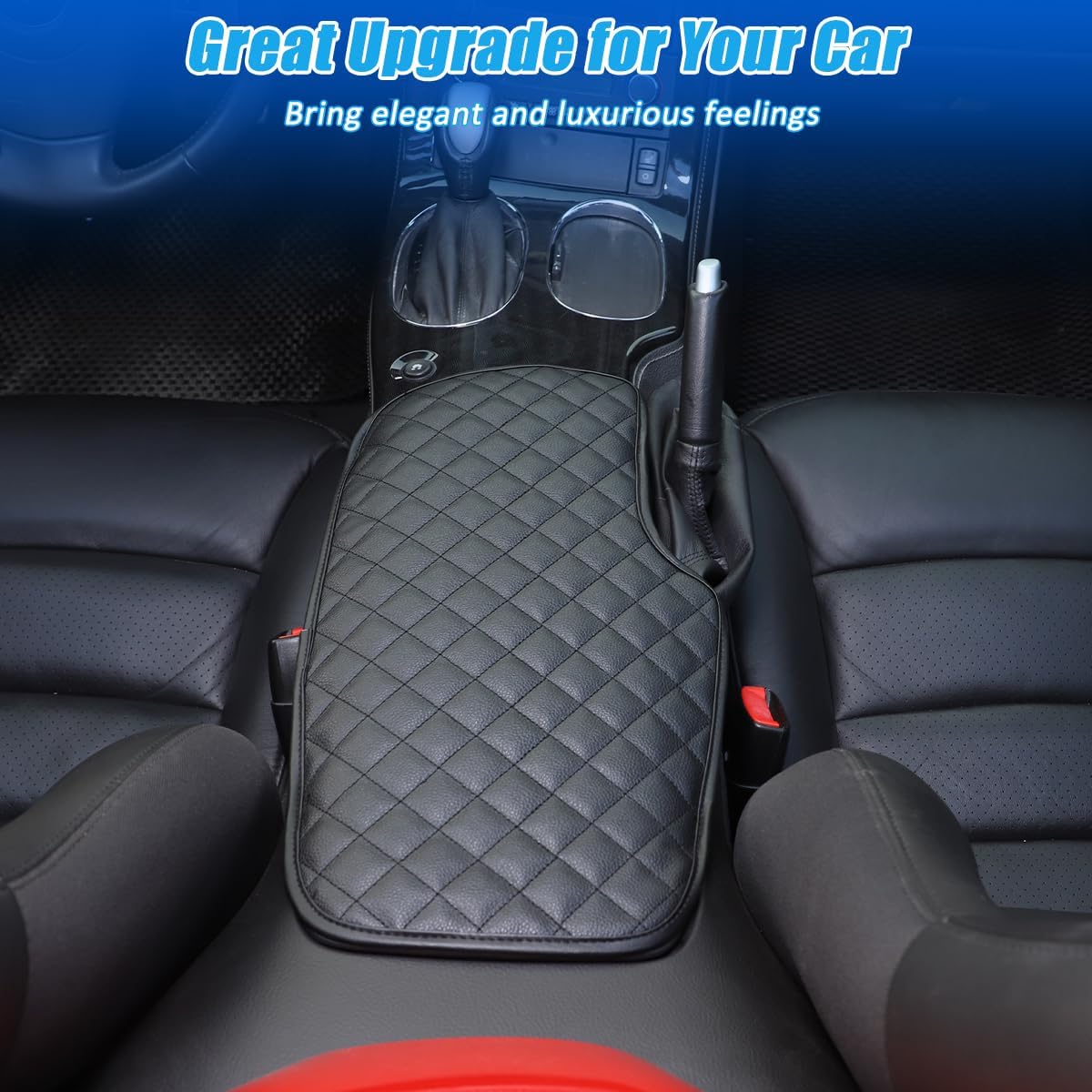 Car Arm Rest Cushion Pad Protector Compatible with Chevrolet Corvette C6 2005-2013 Car Center Armrest Cover,Leather Console lid Protector,Center Console Pad Anti-Scratch Accessories (Black)