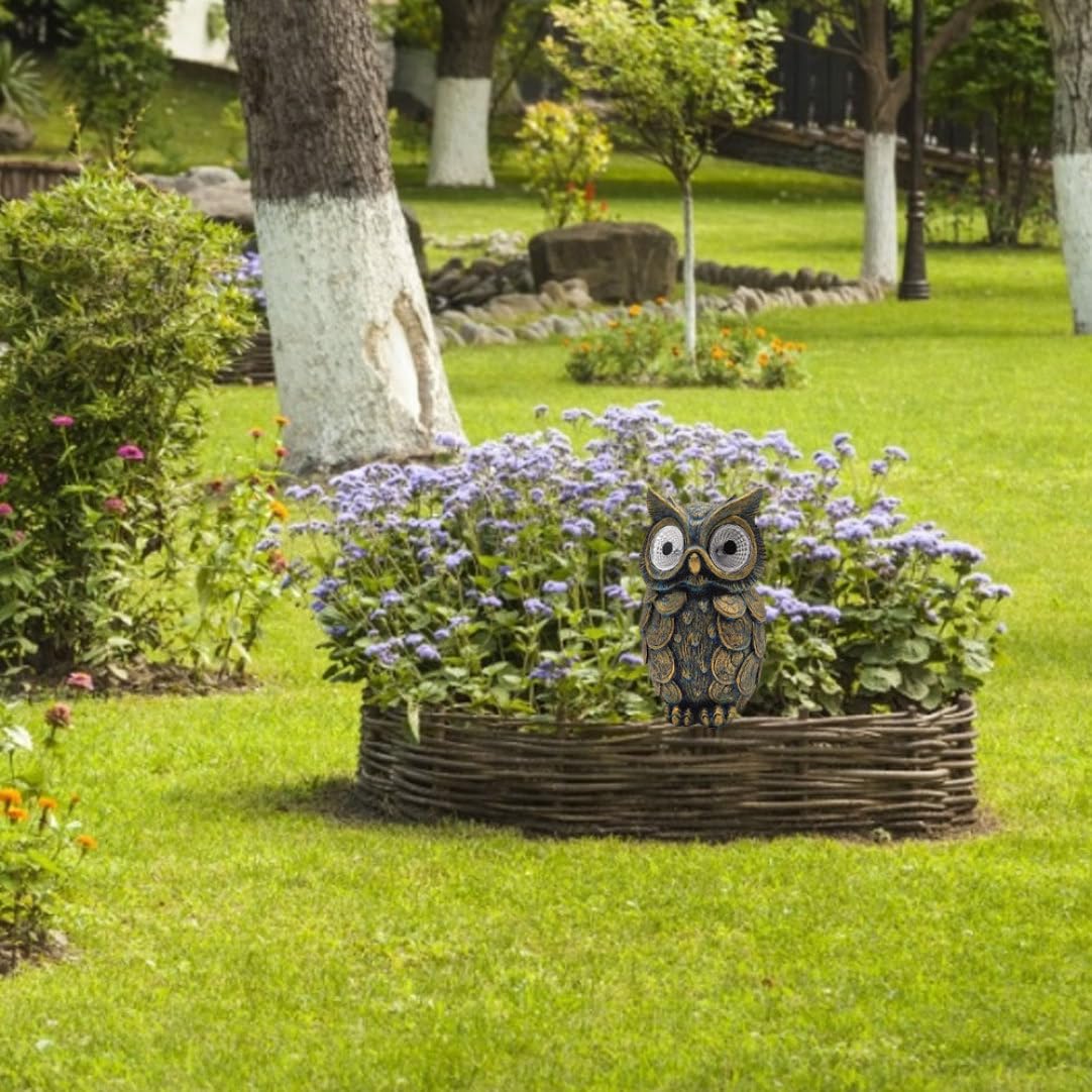 Statua da giardino solare, scultura di gufo in resina impermeabile con luci a LED - Ornamento decorativo per prato da giardino esterno