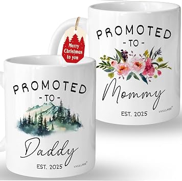 Mommy Daddy Est 2025 Coffee Mugs - Promoted To Parents - New Parent Gifts