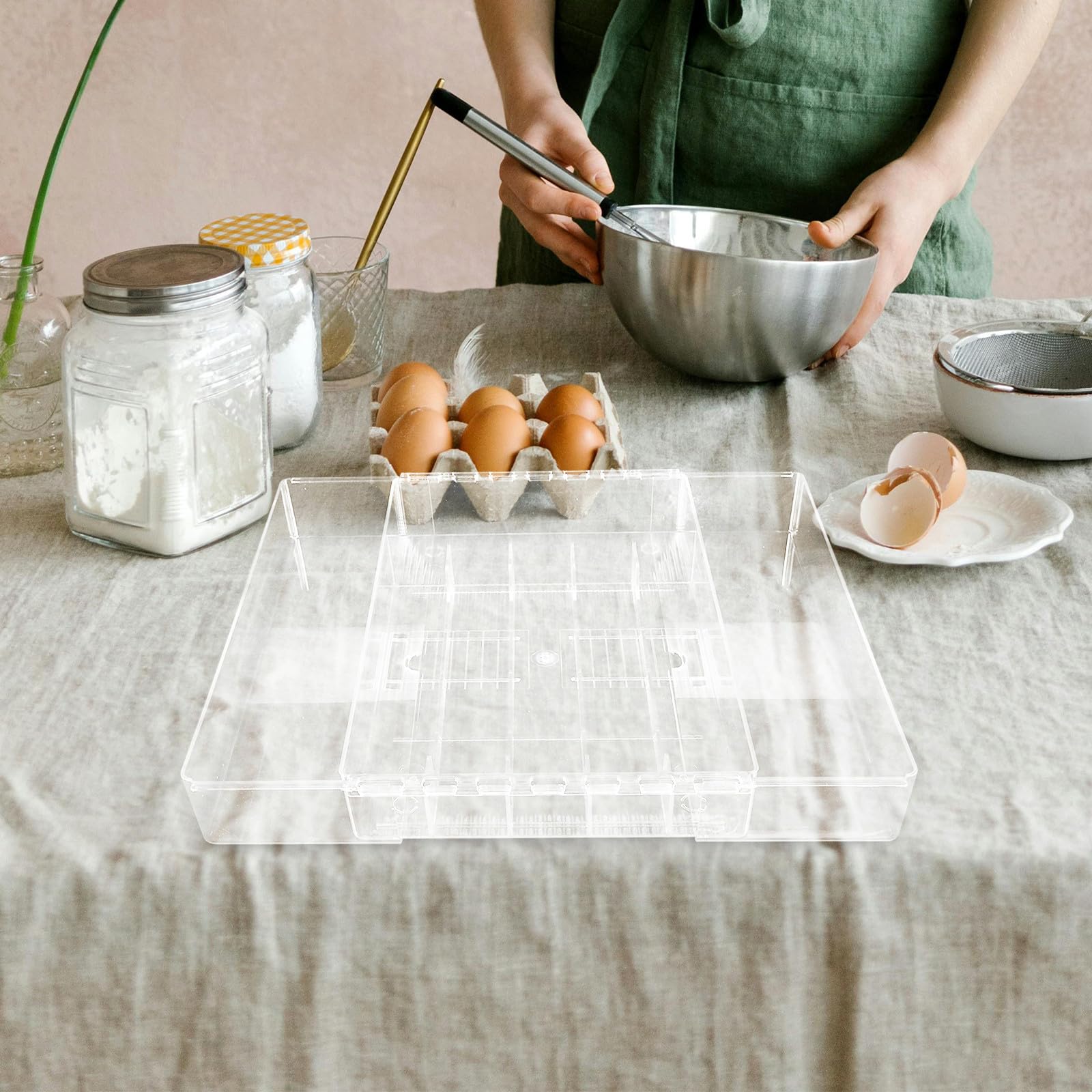 Organizador y Compacto Múltiples Compartimentos, Resistente de Cubiertos Ajustable de Acrílico para Cajón para Cocina y Oficina