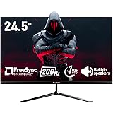Gawfolk 24.5 Inch PC 200Hz Gaming Monitor, FHD 1080p screen, Built-in speakers,1ms without Bezel, freesync, 99% sRGB, 178 ° Angle View, HDMI、DisplayPort, Compatible with wall mounting 75*75MM - Black