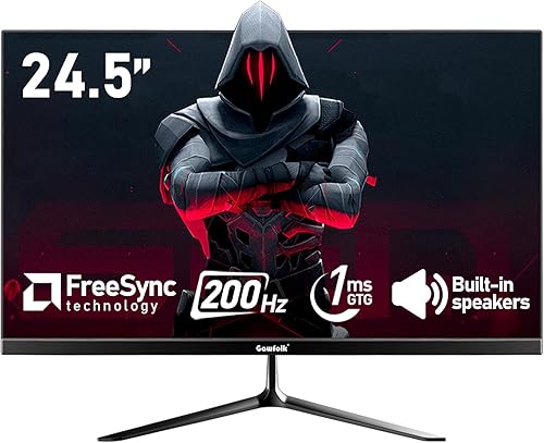 Gawfolk Monitor de juegos PC de 200 Hz de 24.5 pulgadas, pantalla FHD 1080p, altavoces incorporados, 1 ms sin bisel, freesync, 99% sRGB, vista de