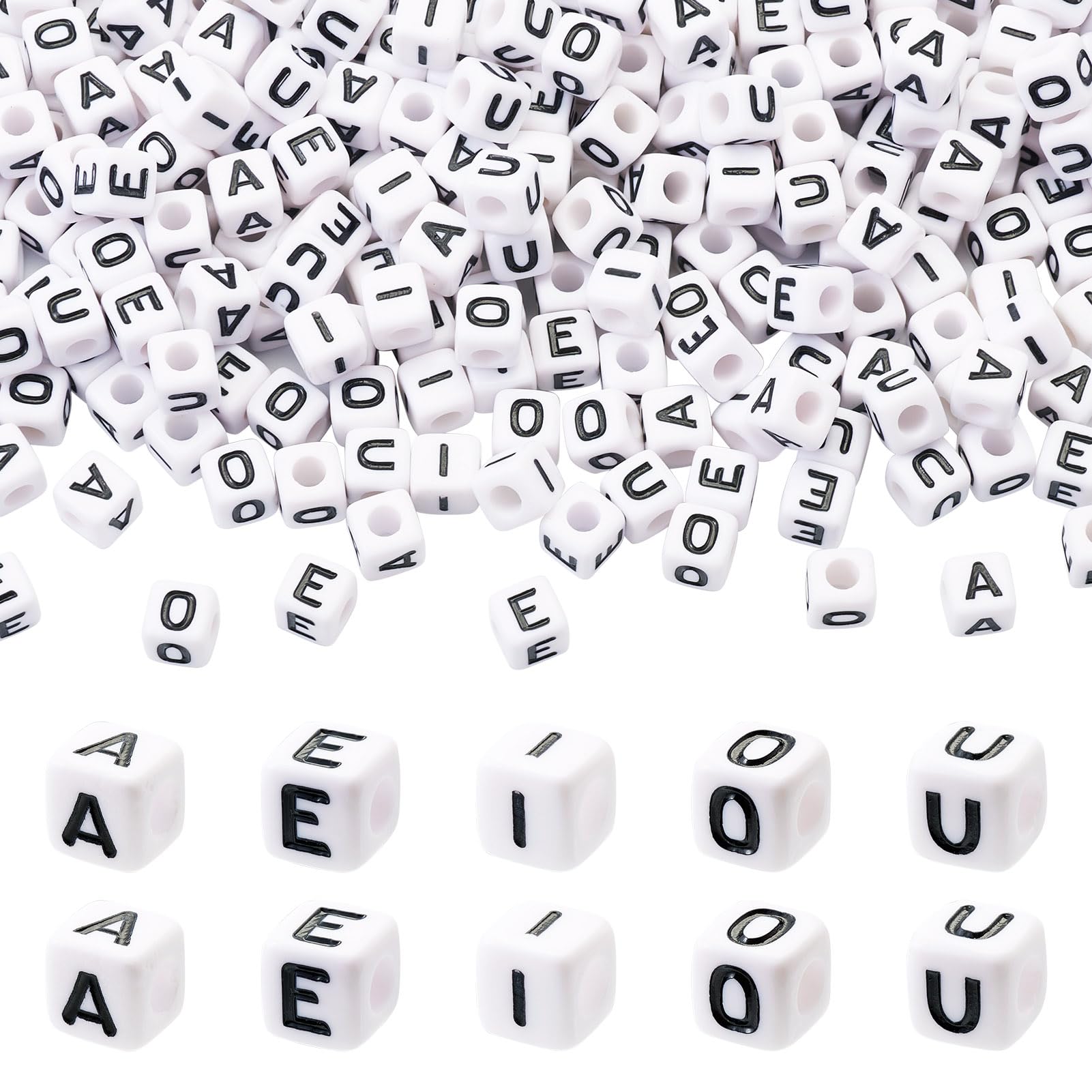 Spritewelry 300Pcs Square Alphabet Beads Vowel Letters A E I O U Cube Acrylic European Beads Loose Spacer for Lanyard Bracelets Necklaces Jewelry Making