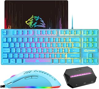 Gaming Keyboard Mouse, Plug & Play, with Adapter/Converter, RGB Backlit Game Keyboard + 6400DPI Programmable Mouse, for PS4/Xbox One/Xbox 360/Nintendo Switch/PC/Mac-Blue, UK QWERTY English Layout