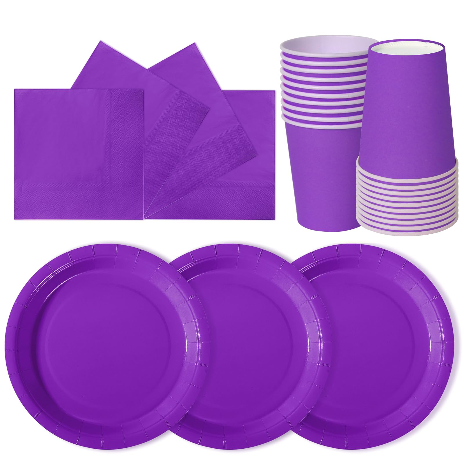 hailstones Deep Purple Disposable Party Paper Plates Set Tableware Supplies - 24 Pack of 7 Inch Plates, Cups & Napkins for Kids Birthday Decorations Christening Wedding Shower — image 1