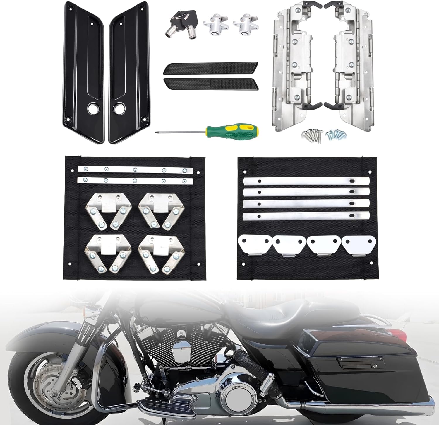 Amazicha Black Saddlebag Hardware Kit, Saddle Bag Latches
