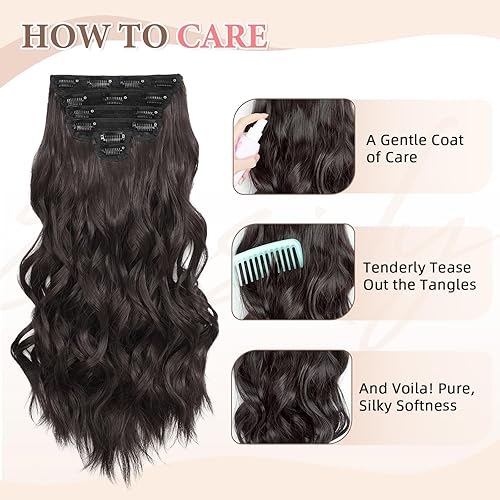 Miniatura 124 de Synthetic Clip in Hair Extensions, 6PCS Natural &Soft Hair& Blends Well Lonng Wavy Hairpieces(20inch,6pcs, Black with Brown Highlights)
