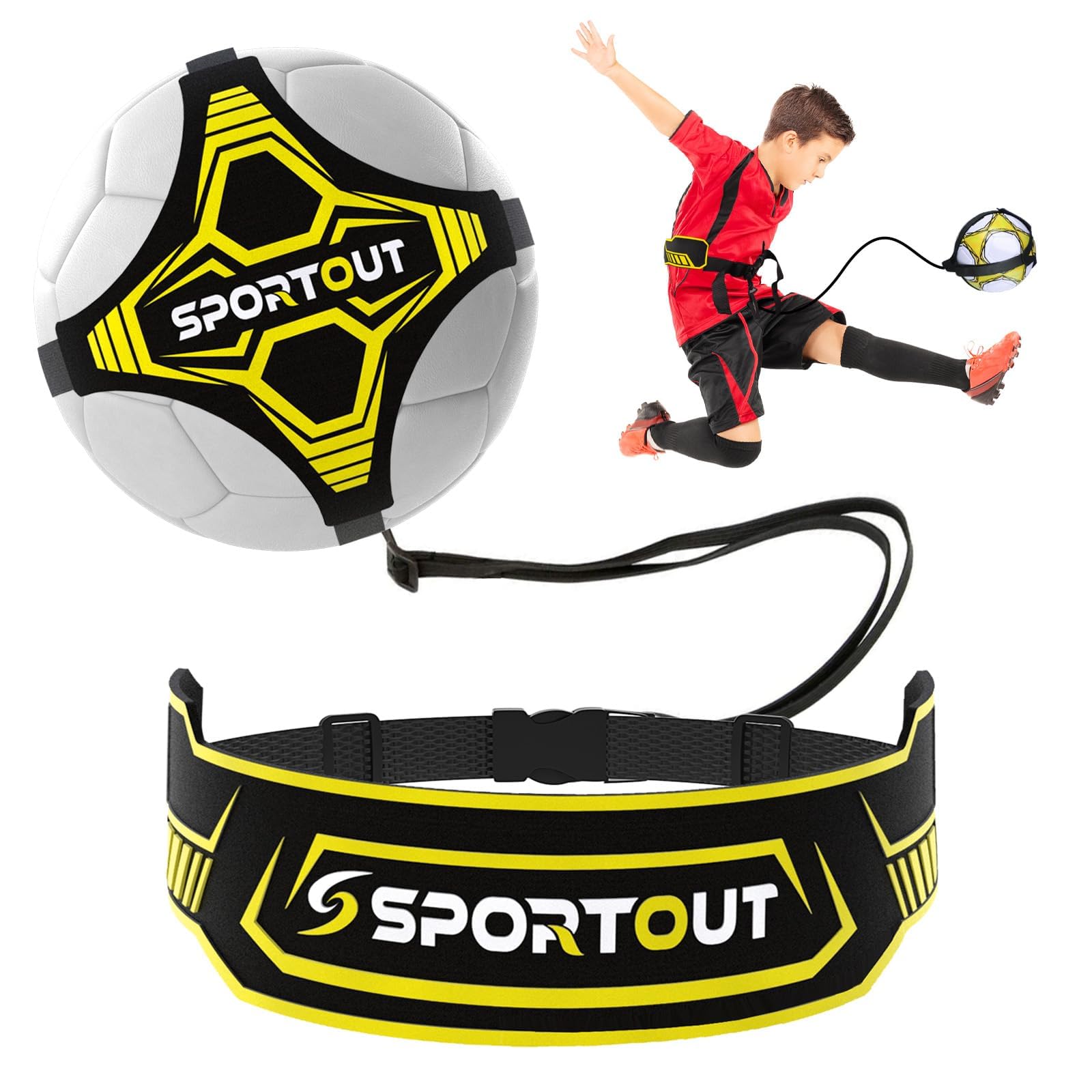 Sportout Fußball/Volleyball/Rugby Kick Throw Trainer Solo Fussball Trainingszubehör Kinder Fußball Training Verstellbar Fussball Geschenk Jungen