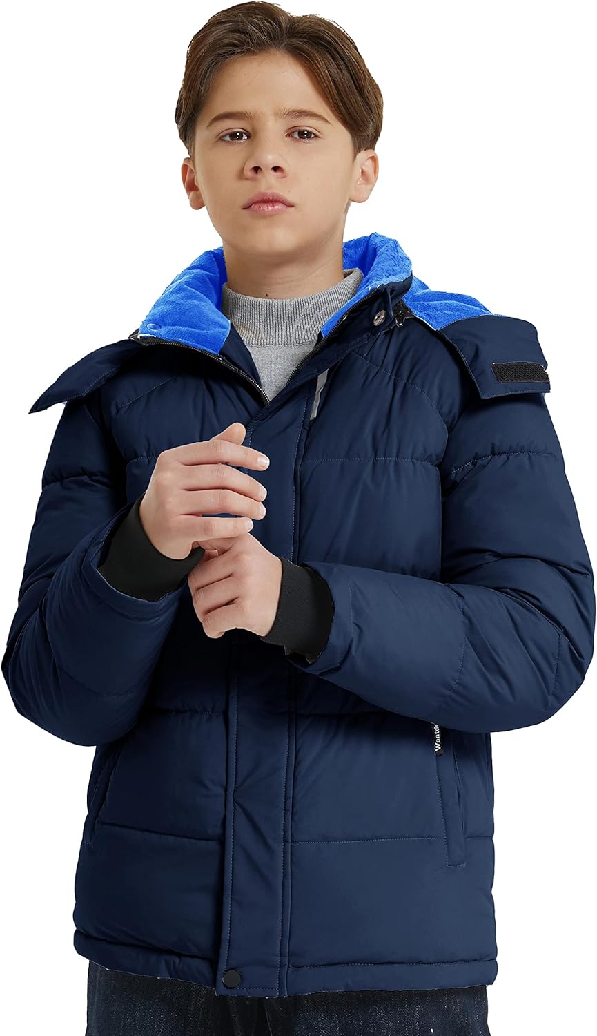 wantdo Boy's Fleece Winter Coat Waterproof Puffer Jacket Warm Winter Jackets with Hood - Image 3