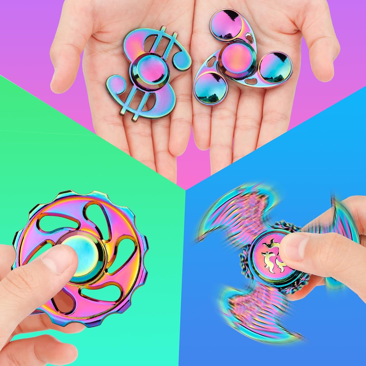 7 Pack Rainbow Fidget Spinners Pack Stress Relief Toys for Kids Adults, Finger Hand Spinner Metal Fidget Bulk Set Desk Toy for Anti-Anxiety Focus, Cool Small Gadget Novelty Gifts Party Favor
