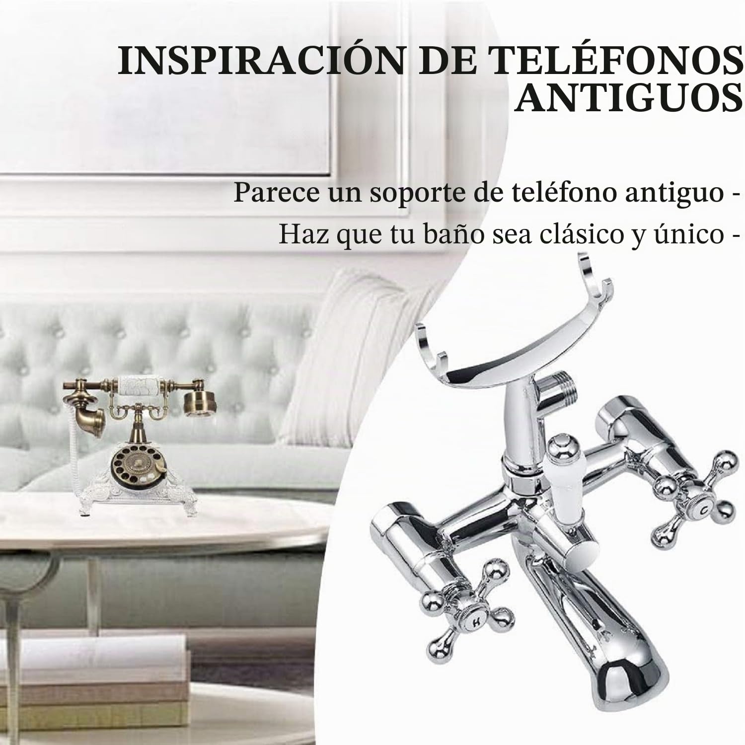 Wasserrhythm Grifo mezclador de baño con accesorio de ducha, teléfono tradicional victoriano, grifo de llenado de bañera, montado en la cubierta, doble mango