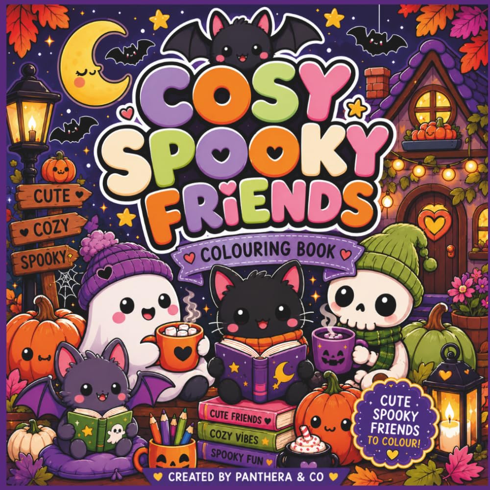 Cosy Spooky Friends Colouring Book: 50 Adorable Kawaii Halloween Scenes Filled with Friendship, Magic, and Cozy Moments (Cosy Colouring Books)