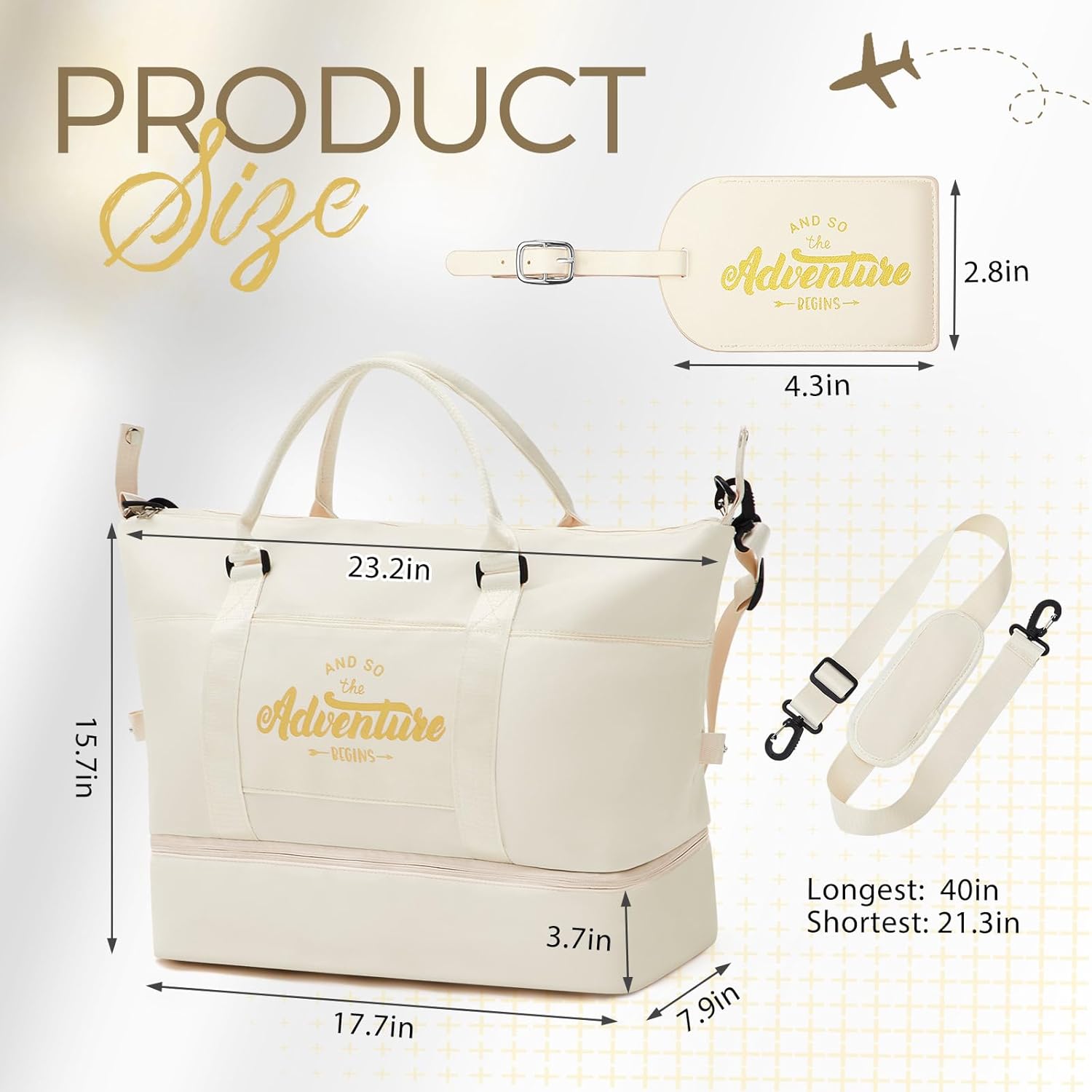 Wedding Weekender Bag for Women, Bride Bag Gift with Shoe Compartment & Luggage Tag, 'and So The Adventure Begins' Travel Duffel Accessories for Bridal Shower, Bachelorette Party, Graduation - Image 3