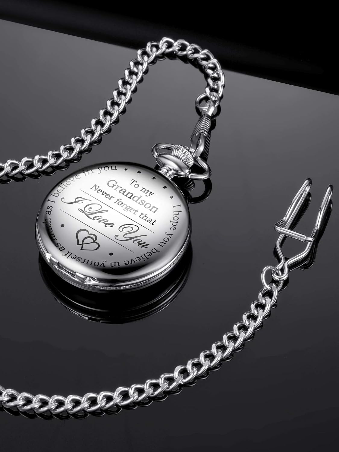 Hicarer Memory Present to My Grandson Pocket Watch, I Love You to Grandson Present from Grandpa Grandma