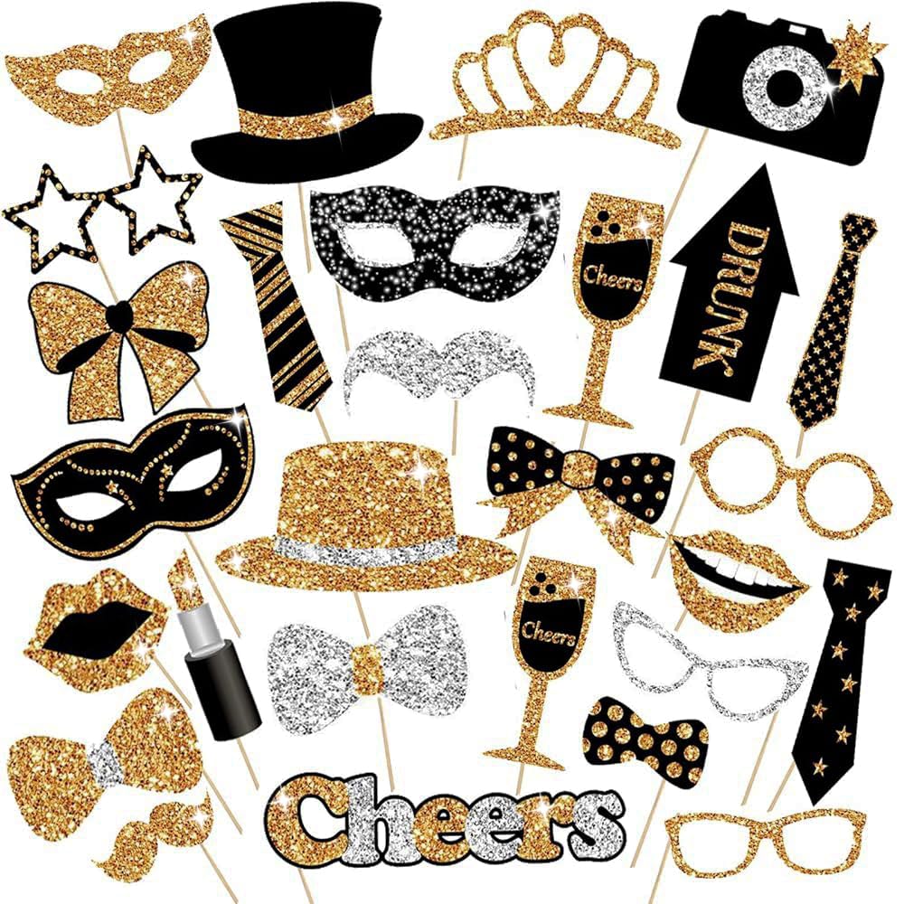 30 Stück Foto Requisiten,Fotobox Accessoires,Party Foto Booth Requisiten Dekorationen für Karneval, Hochzeit,Halloween,Weihnachten,Party Deko Zubehör,Tischdeko Geburtstag,Silvester DekoFoto Requisiten