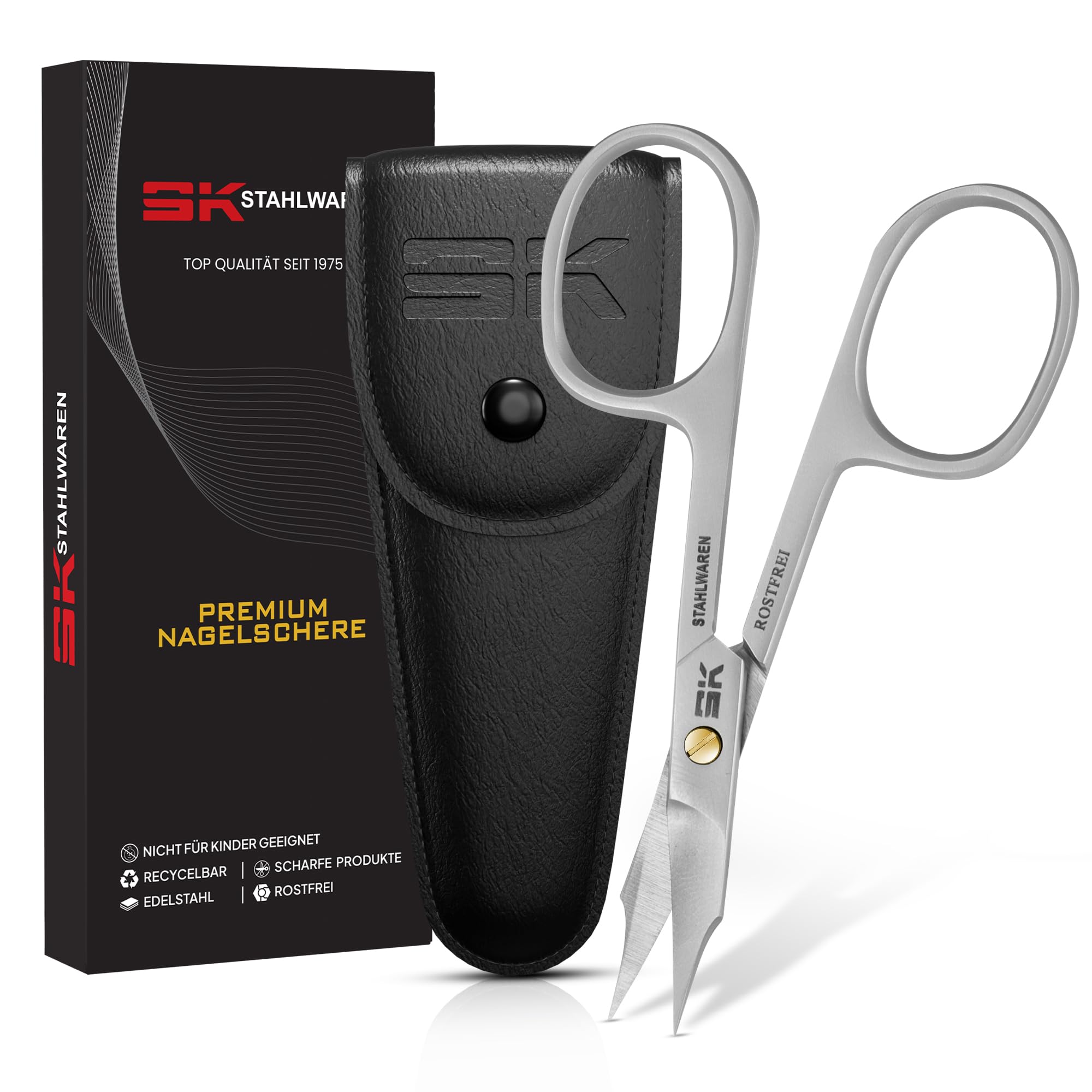 SK STAHLWAREN Premium Combination Scissors (9 cm) - for Cutting Nails and Skin Remains. Premium Rustproof Quality, Tower Tip, Skin & Nail Scissors, Silver